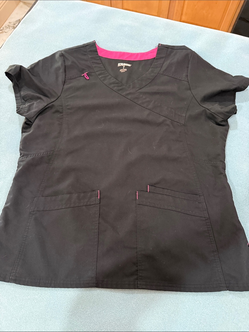 Scrubstar Black Scrub Top with Pink Trim